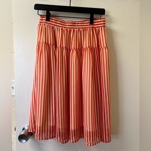 Orange and White Striped Flowy Spring Skirt